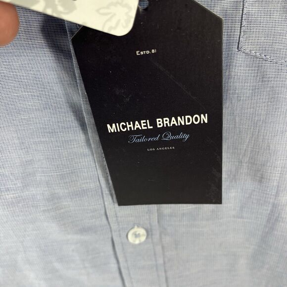 MICHAEL BRANDON BUTTON DOWN SHIRT MENS MEDIUM BLUE LONG SLEEVE COLLARED NWT NEW - Picture 4 of 16